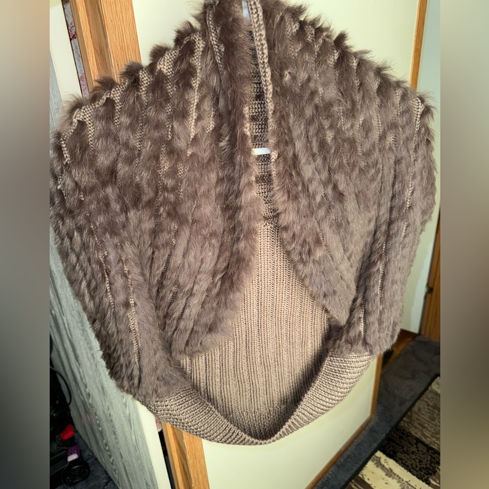 Faux Fur Knit Shrug Bolero Jacket - Taupe